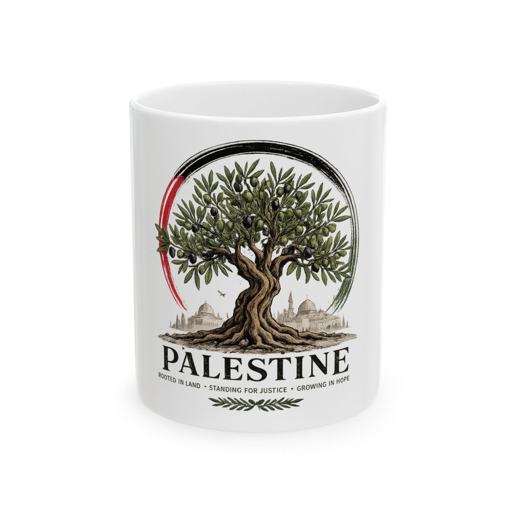 Palestine Olive Tree Ceramic Mug — Vintage Flag Accent, 11oz & 15oz