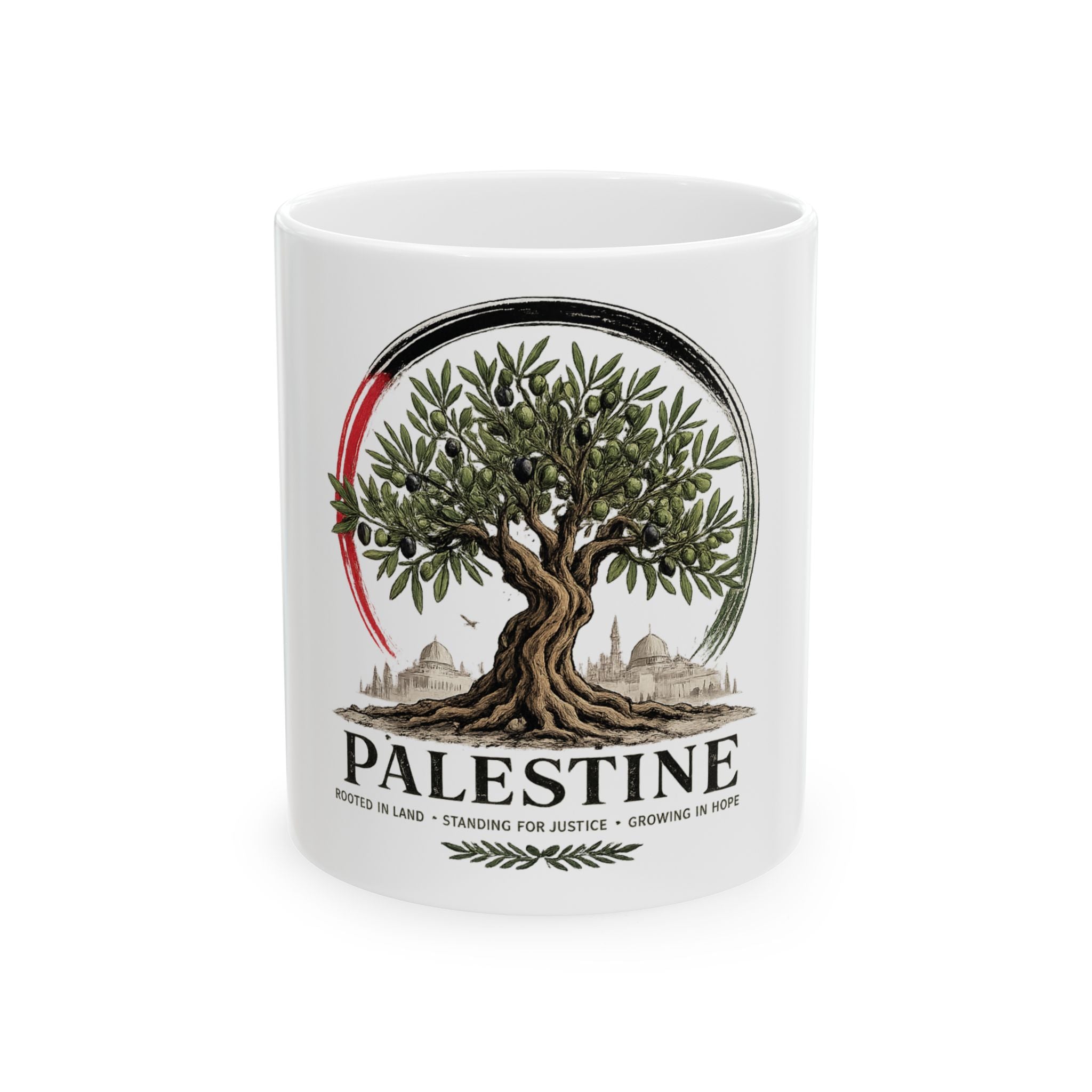 Palestine Olive Tree Ceramic Mug — Vintage Flag Accent, 11oz & 15oz