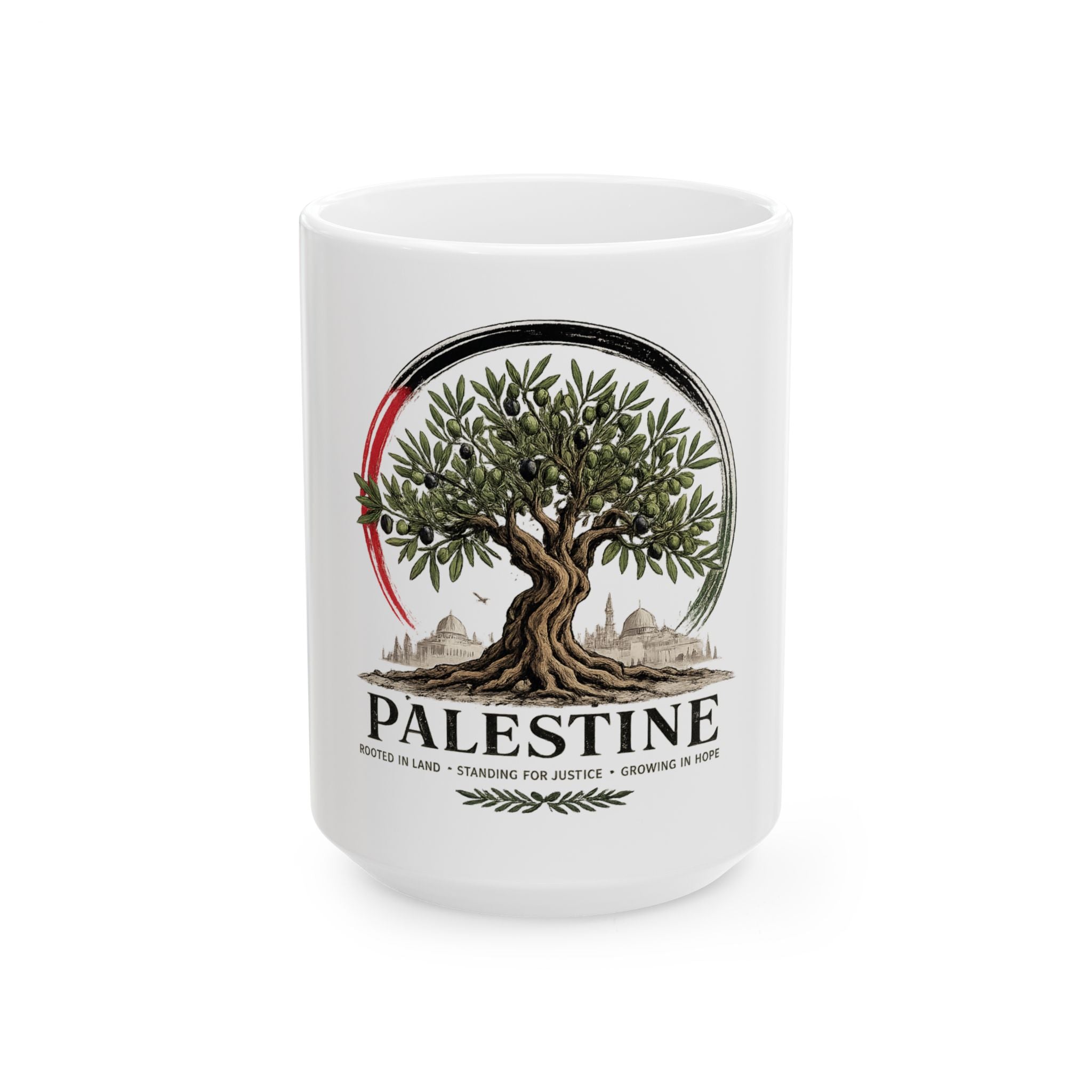 Palestine Olive Tree Ceramic Mug — Vintage Flag Accent, 11oz & 15oz