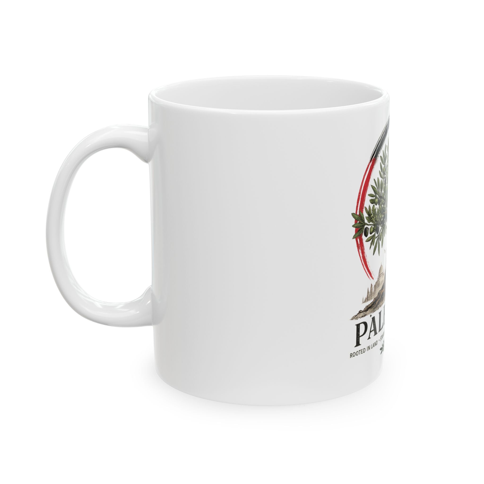 Palestine Olive Tree Ceramic Mug — Vintage Flag Accent, 11oz & 15oz